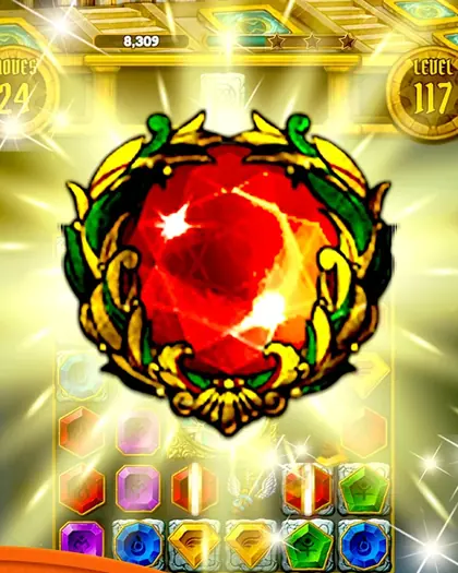 Jewel Olympus: joia vermelha rodeada por uma coroa de louros sobre o tabuleiro
