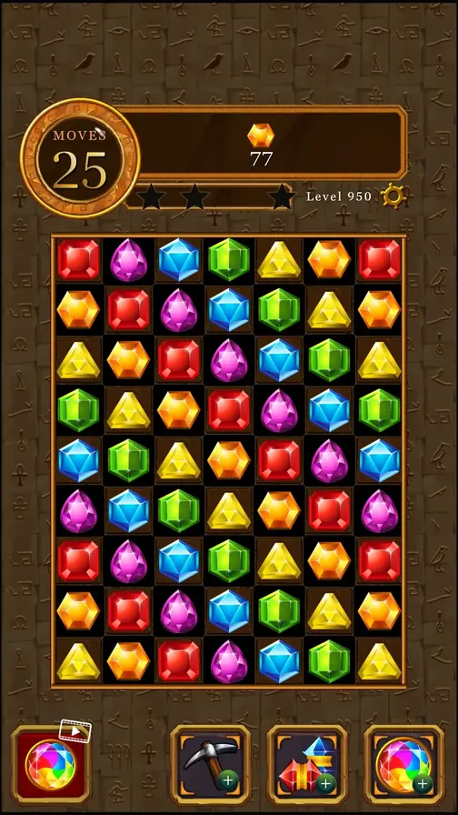 Ecrã de Magic Pharaoh Jewels no nível 950 com uma grelha de sete colunas